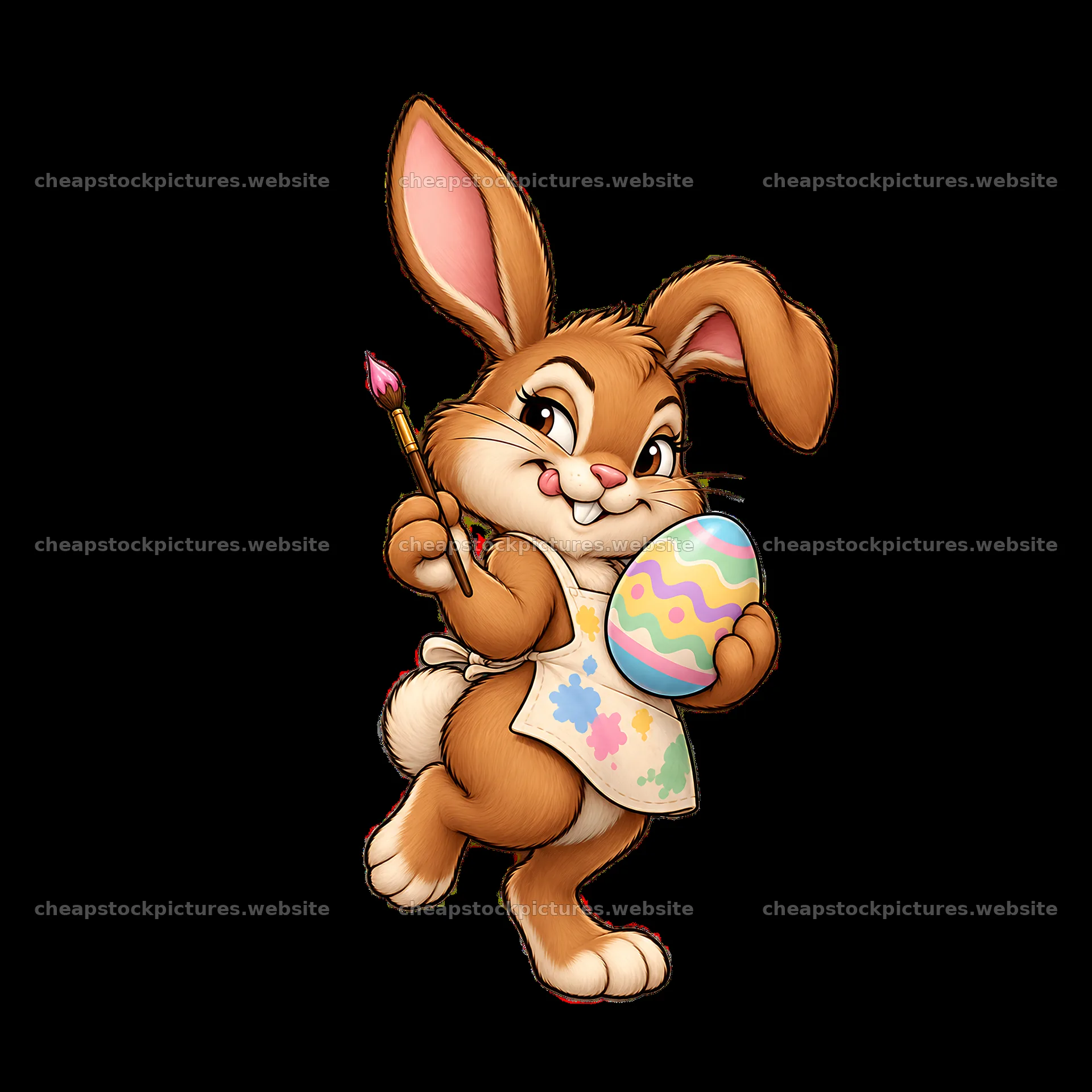 Easter bunny holding a colorful decorated egg with paintbrush – stock pictures 7746x7746