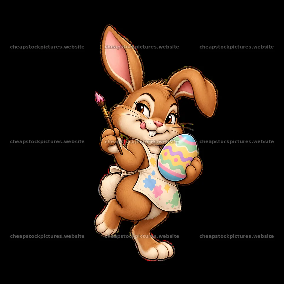 Easter bunny holding a colorful decorated egg with paintbrush – stock pictures 7746x7746