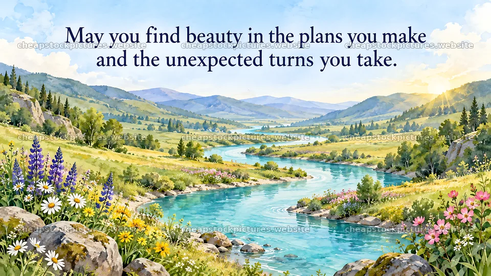 Wedding Congratulations Quote Over a Watercolor Landscape – stock pictures 10324x5812