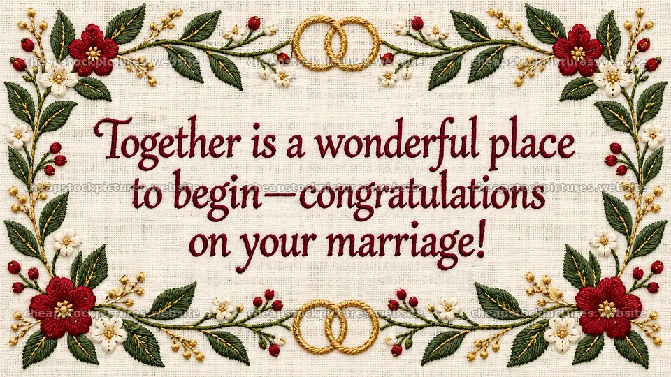 Embroidered Wedding Greeting with Floral Border – stock pictures 10324x5812