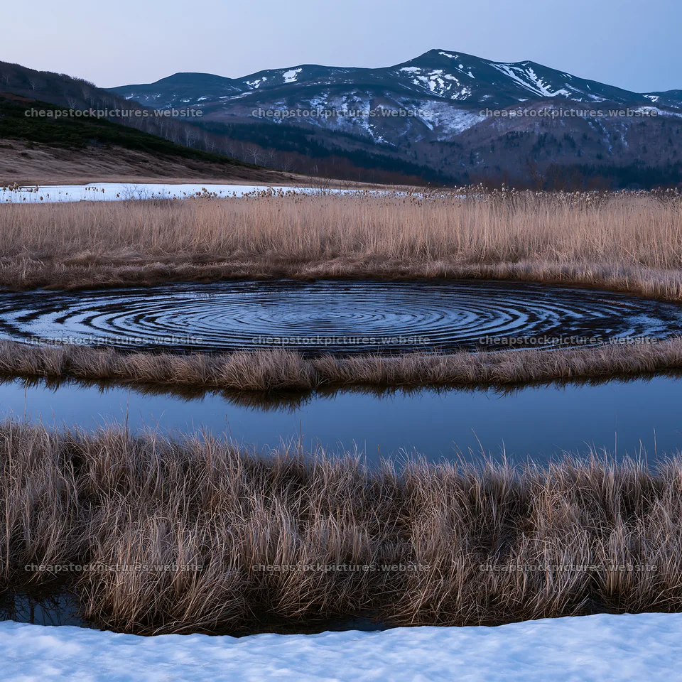 Akita snowmelt meadow with silver grasses in early evening light – stock pictures 7938x7938