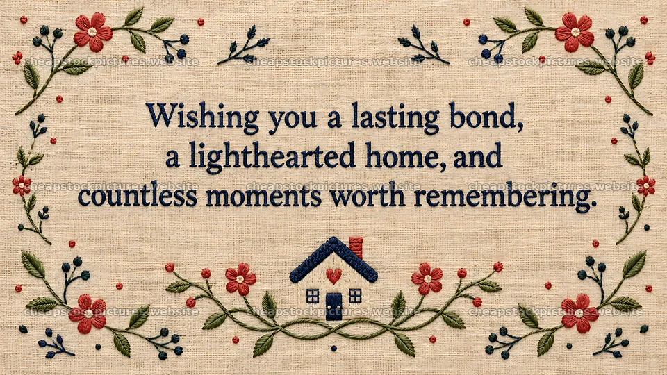 Wedding Greeting with Floral Border and House – stock pictures 10324x5812