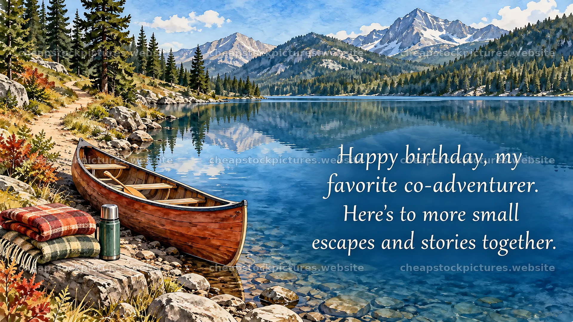 Birthday greeting by a mountain lake – stock pictures 10324x5812