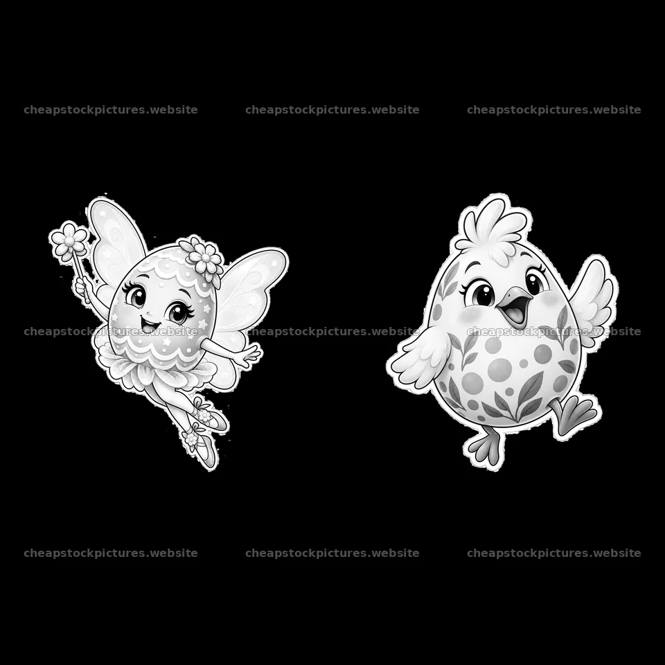 Colorful Easter fairy and chick with decorated egg design – stock pictures 7746x7746