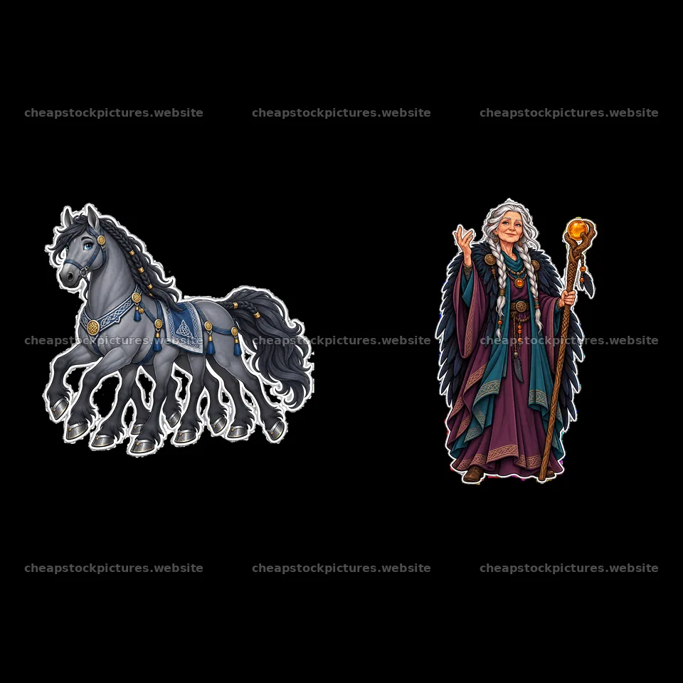 Odin the Norse All-Father with his eight-legged horse Sleipnir – stock pictures 7746x7746