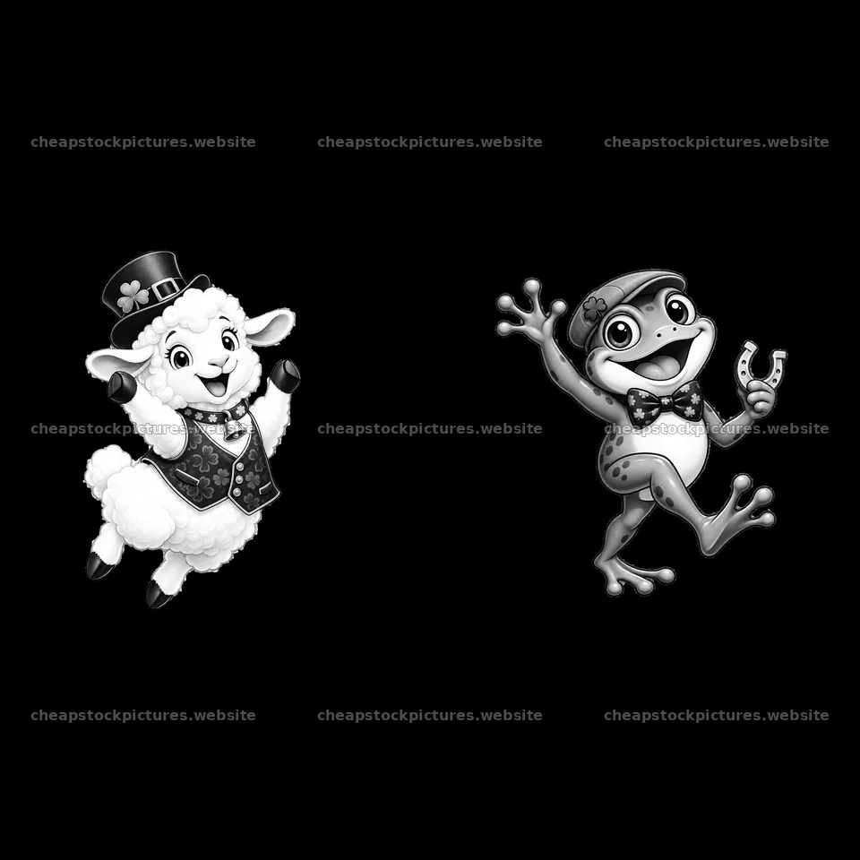 Cartoon sheep and frog celebrating St. Patrick's Day – stock pictures 7746x7746