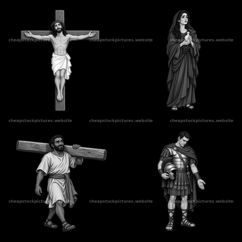 Jesus on the cross with others carrying the cross and standing by – stock pictures 7746x7746
