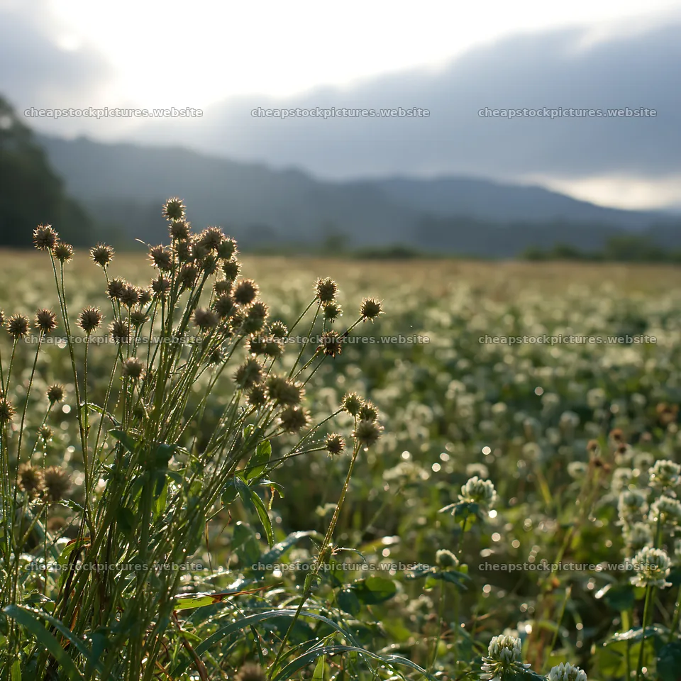 Iwate rain refreshed meadow seedhead foreground – stock pictures 7938x7938