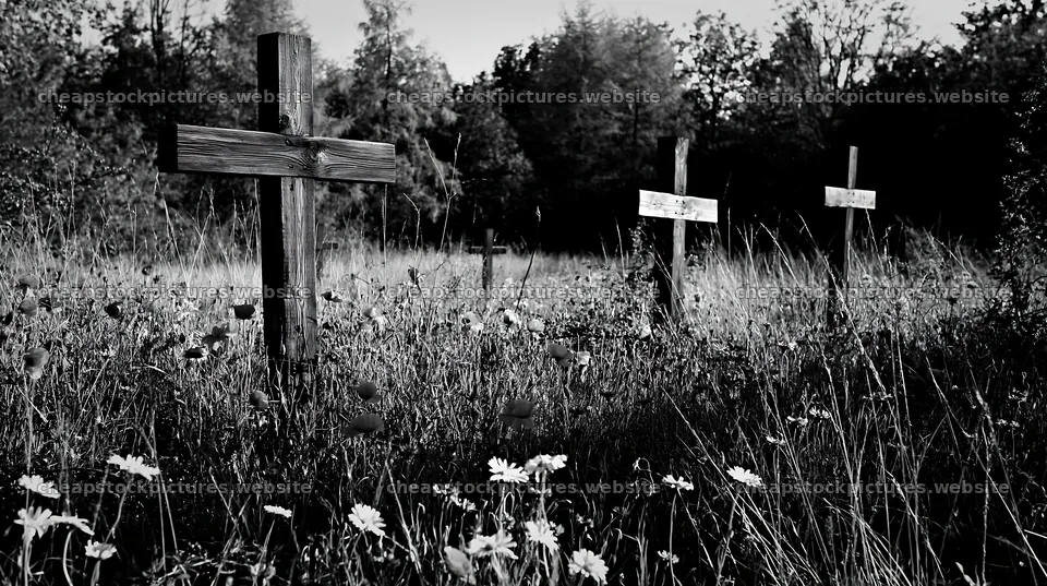 Wooden crosses in meadow during winter season – stock pictures 10608x5938