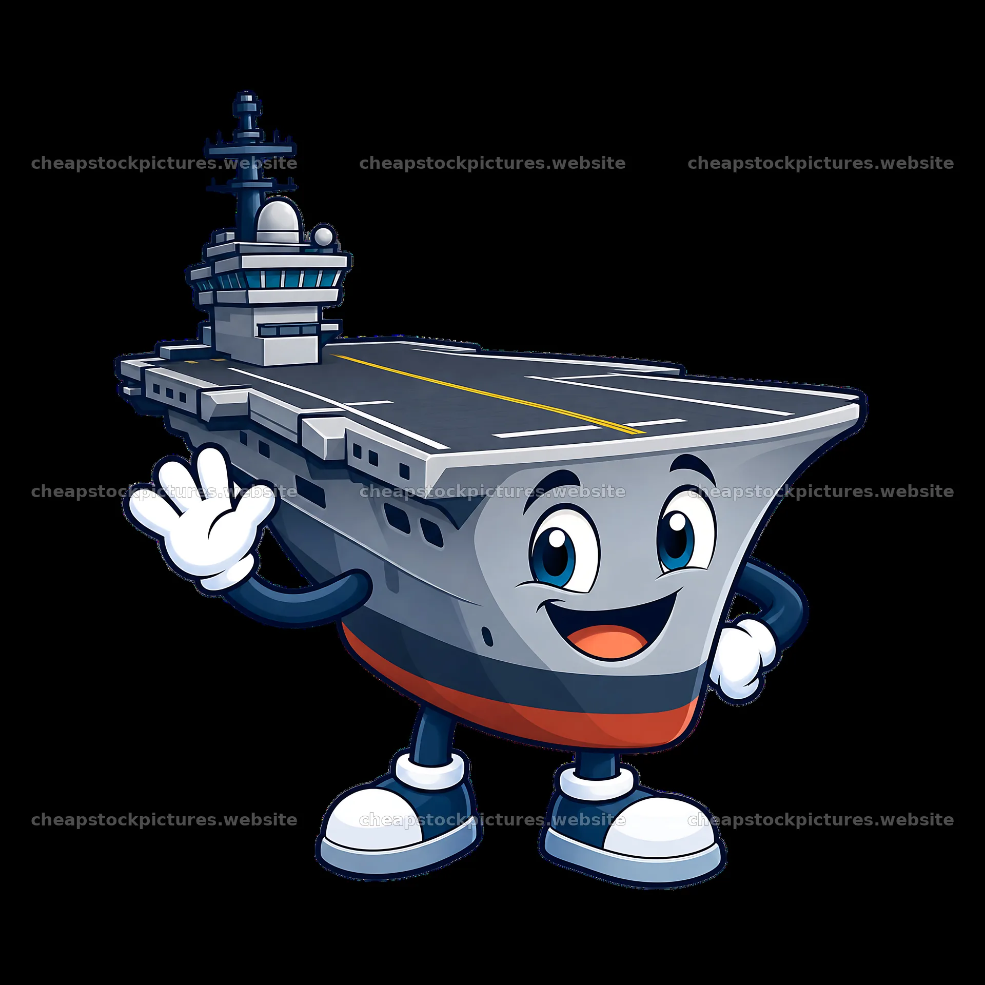 Cartoon aircraft carrier character waving happily – stock pictures 7746x7746