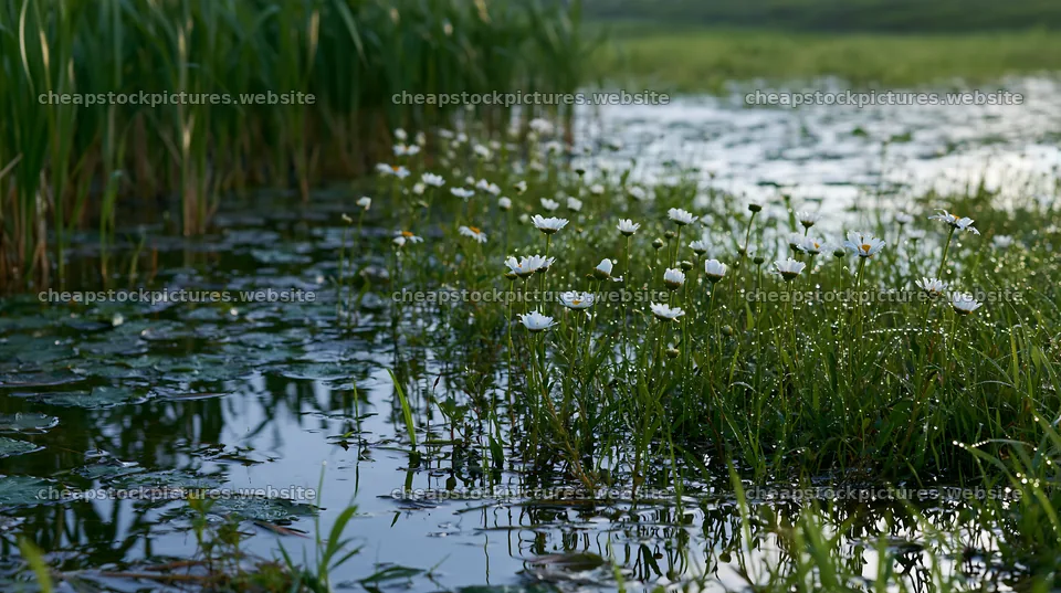 Niigata floodplain restoration meadow dew foreground reveals nature – stock pictures 10608x5938