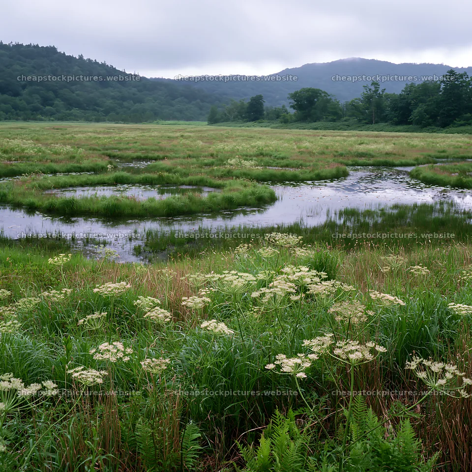 Iwate rain refreshed meadow seedhead foreground – stock pictures 7938x7938