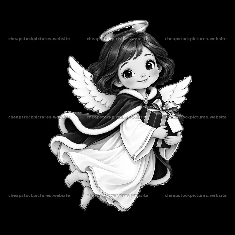 Christmas angel holding gifts with wings and halo – stock pictures 7746x7746
