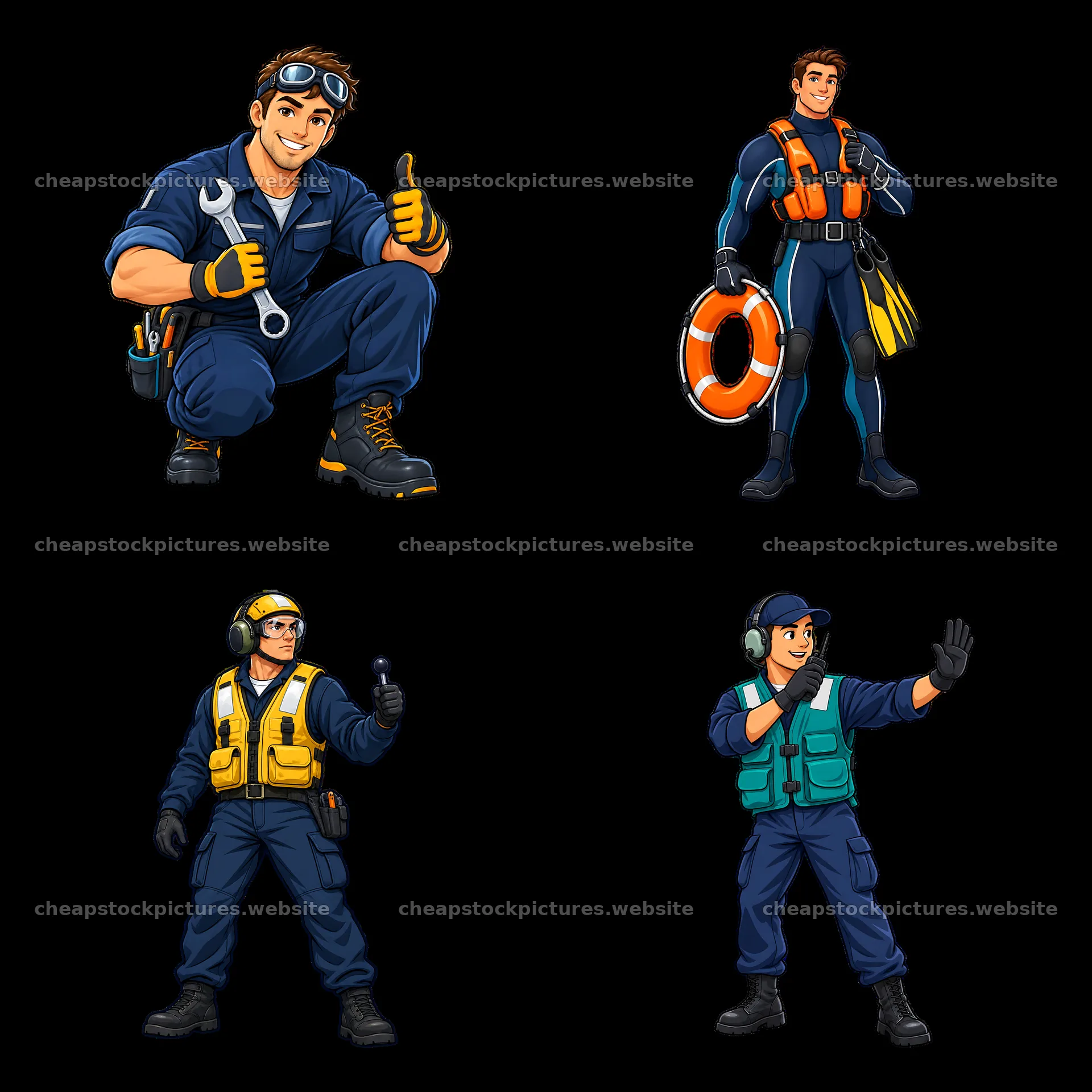 Cartoon stickers of crew members on an aircraft carrier – stock pictures 7746x7746