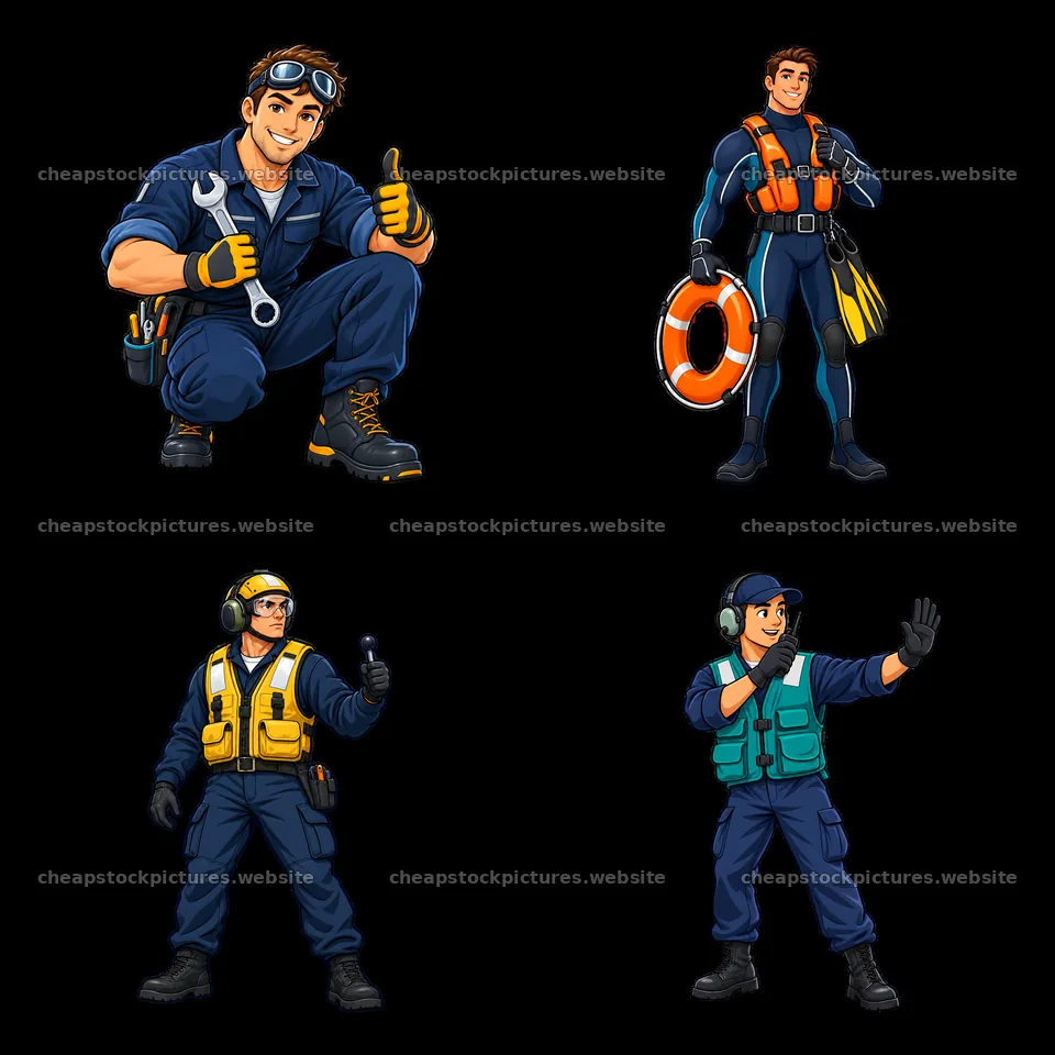 Cartoon stickers of crew members on an aircraft carrier – stock pictures 7746x7746