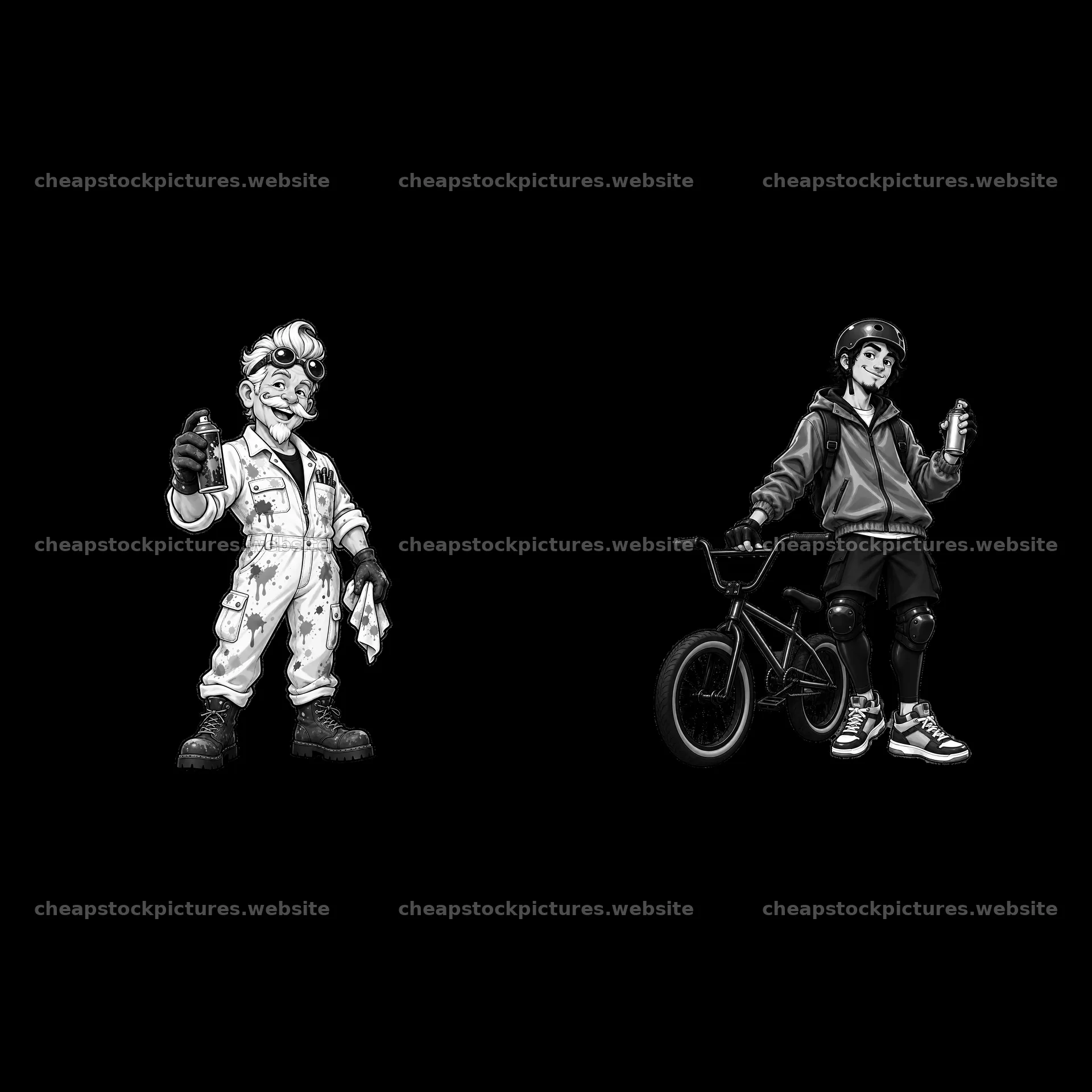 Cool graffiti sprayer with bike rider holding spray can – stock pictures 7746x7746