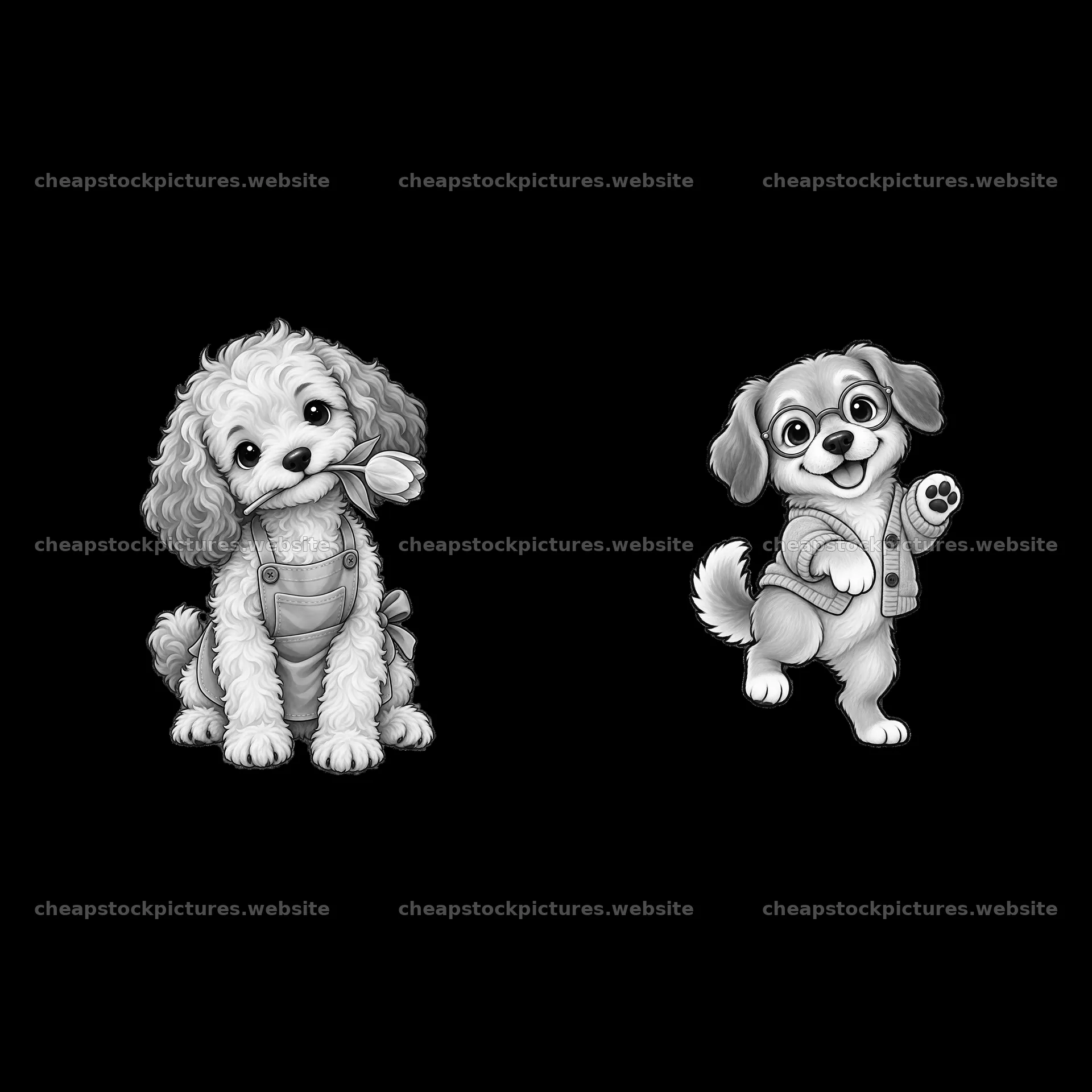 Cute dog stickers featuring playful puppy in overalls and fun dog – stock pictures 7746x7746