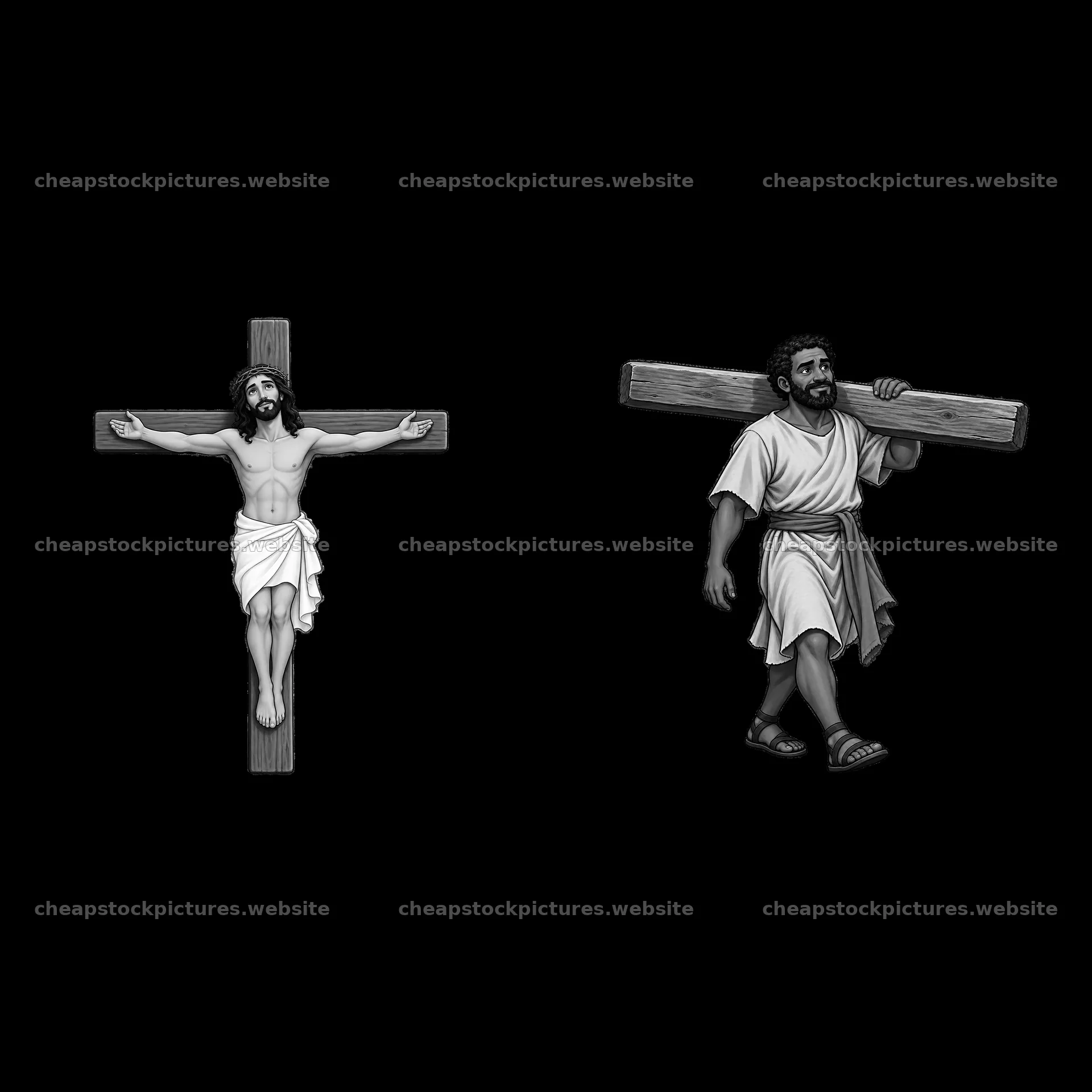 Jesus on the cross with another figure carrying a cross – stock pictures 7746x7746