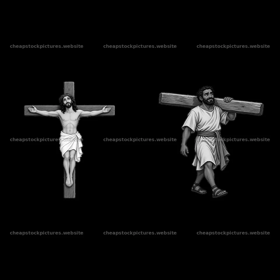 Jesus on the cross with another figure carrying a cross – stock pictures 7746x7746