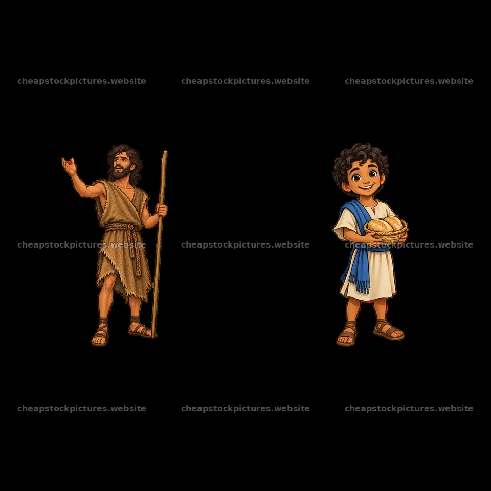 John the Baptist points while boy holds bread – stock pictures 7746x7746