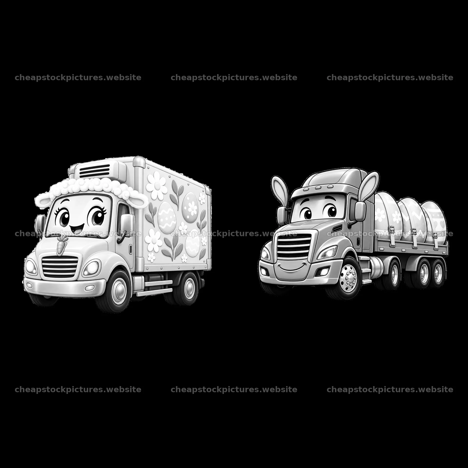 Easter truck with decorated cargo and delivery vehicle cartoon duo – stock pictures 7746x7746
