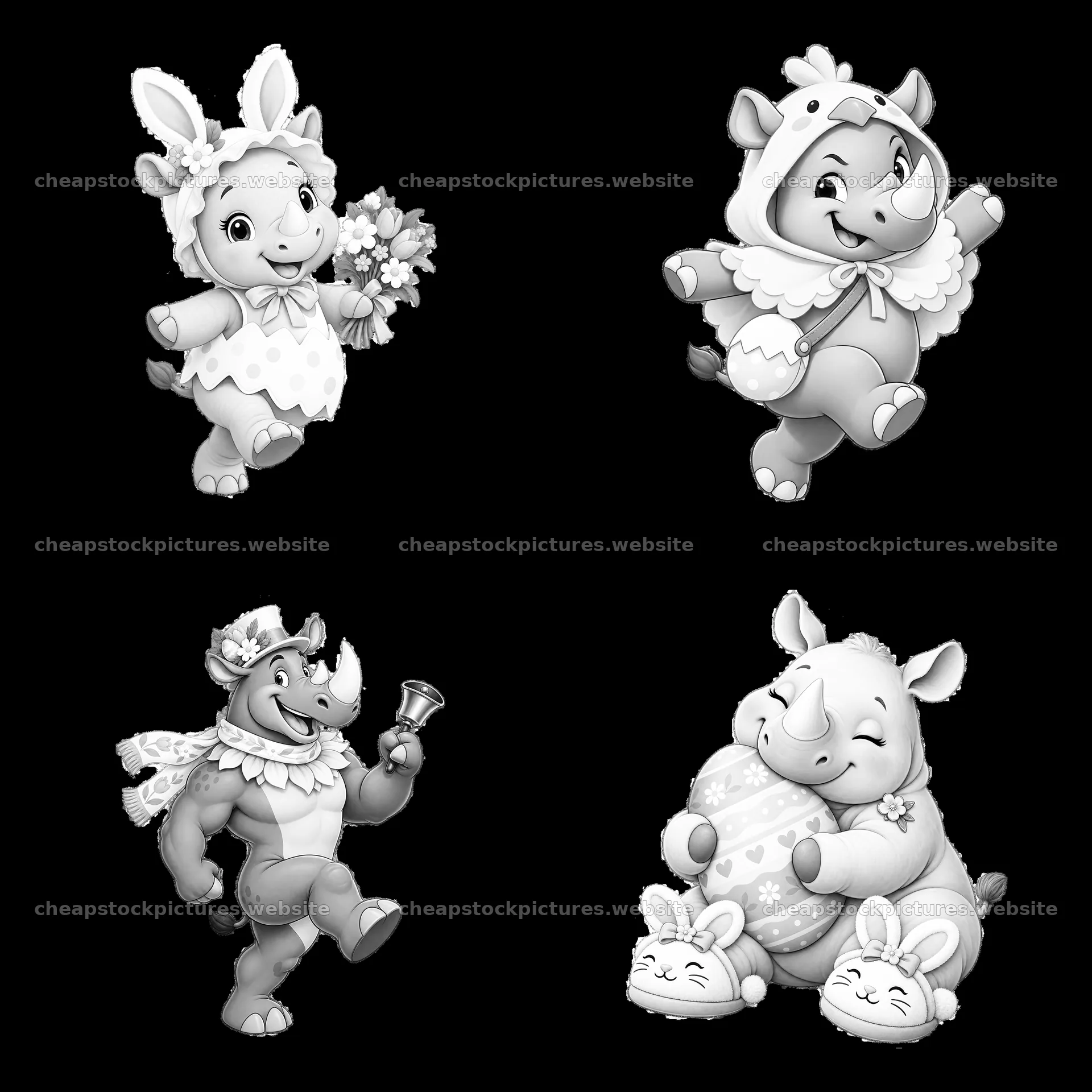 Easter rhinoceroses celebrating in a playful cartoon style – stock pictures 7746x7746
