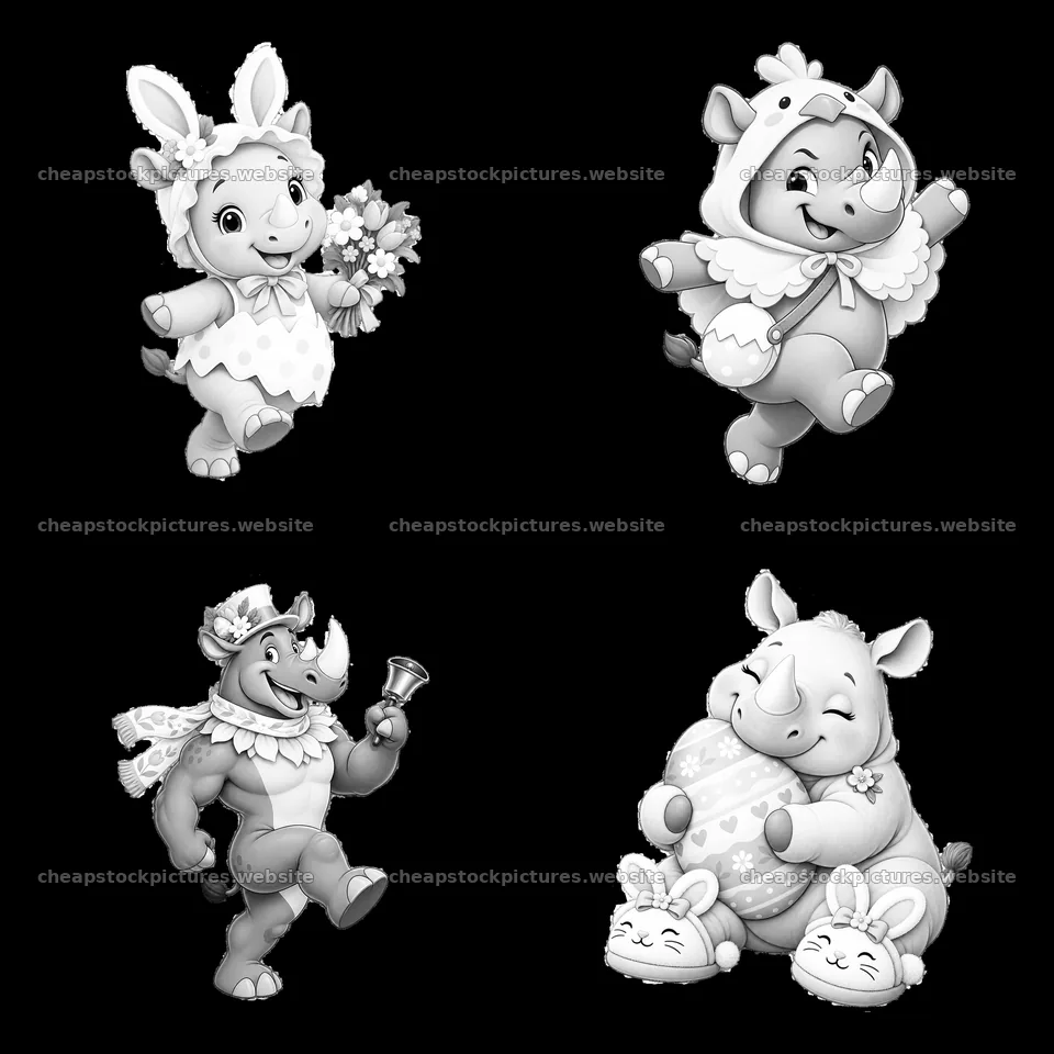 Easter rhinoceroses celebrating in a playful cartoon style – stock pictures 7746x7746