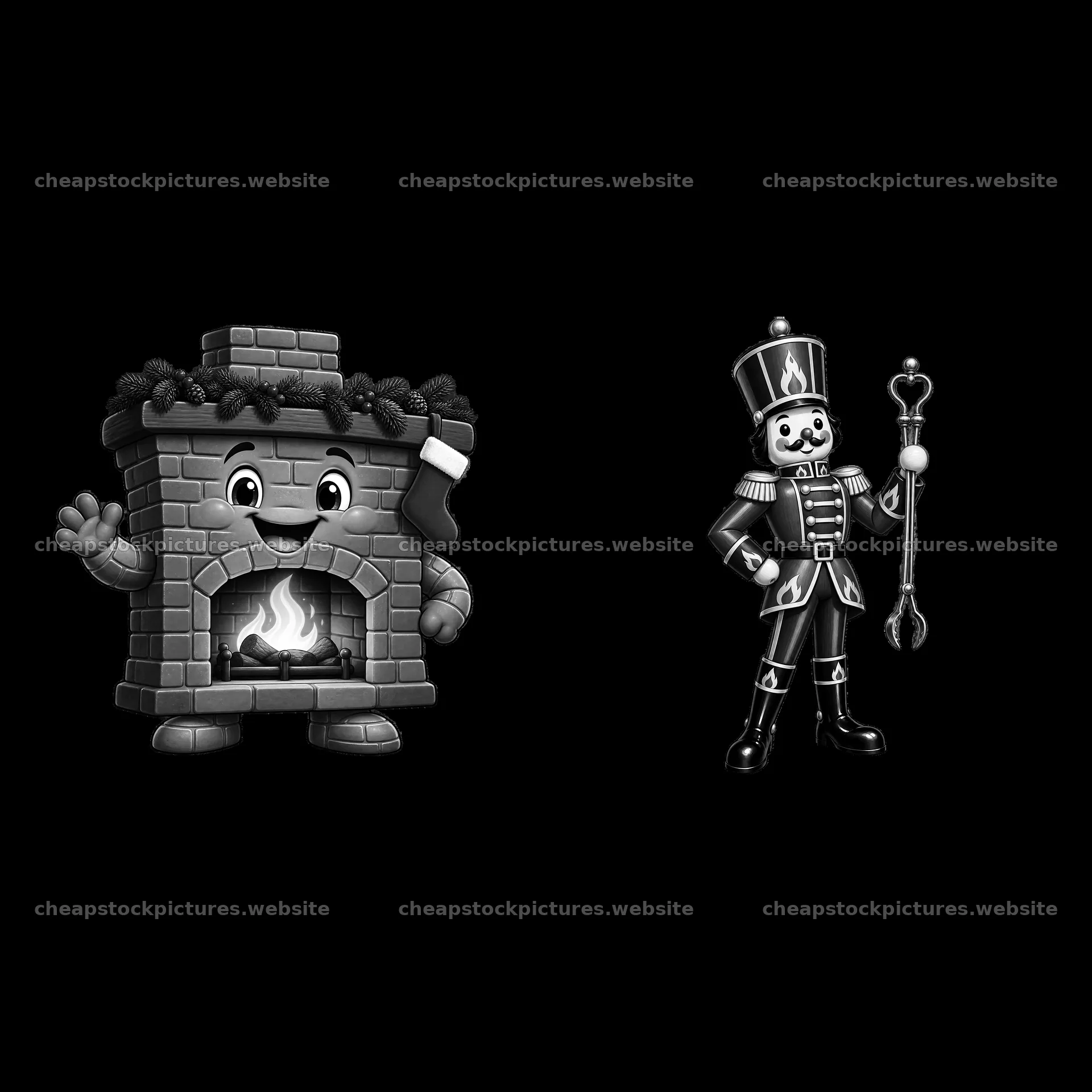 Christmas fireplace and nutcracker cartoon sticker illustration – stock pictures 7746x7746