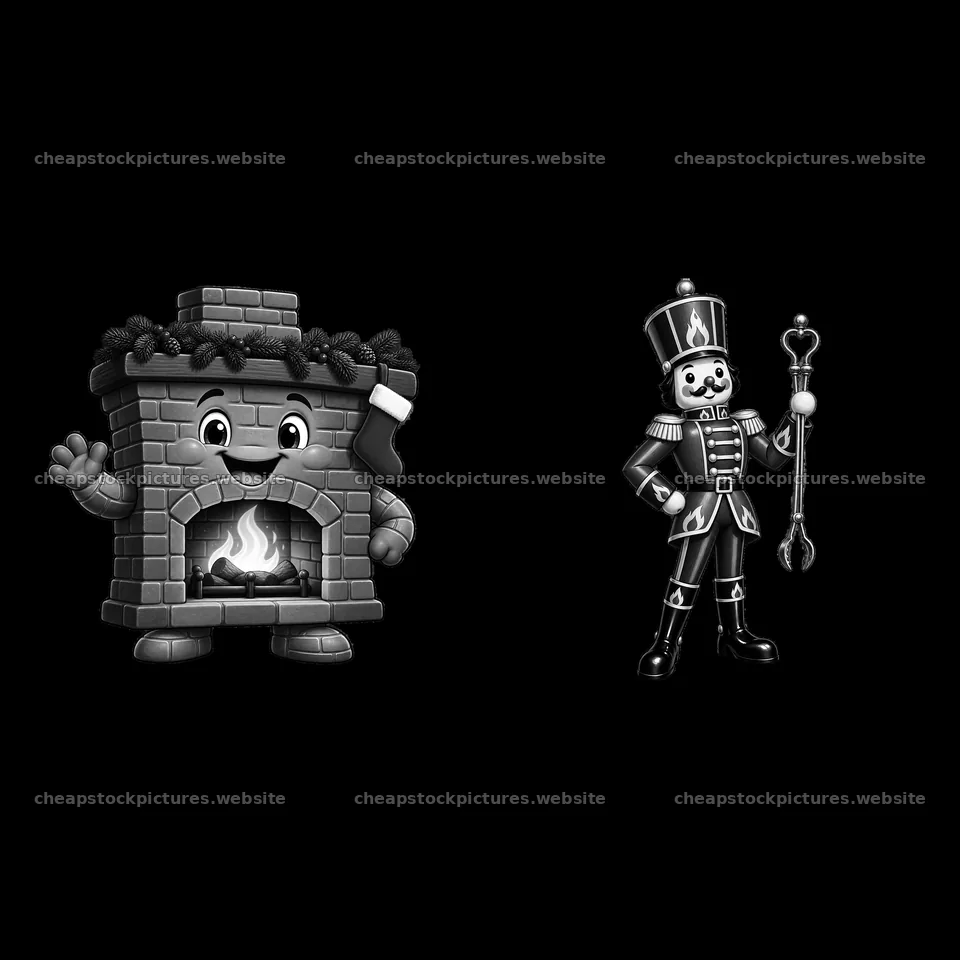 Christmas fireplace and nutcracker cartoon sticker illustration – stock pictures 7746x7746