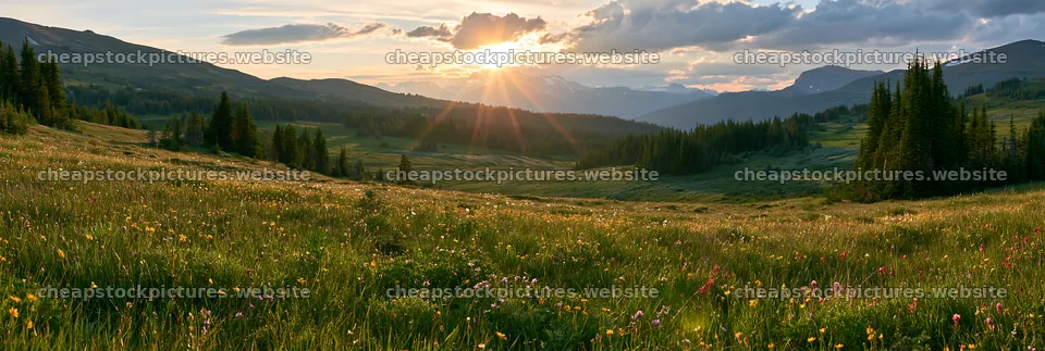 Sunshine Meadows Banff light rays create a scenic view – stock pictures 13690x4602