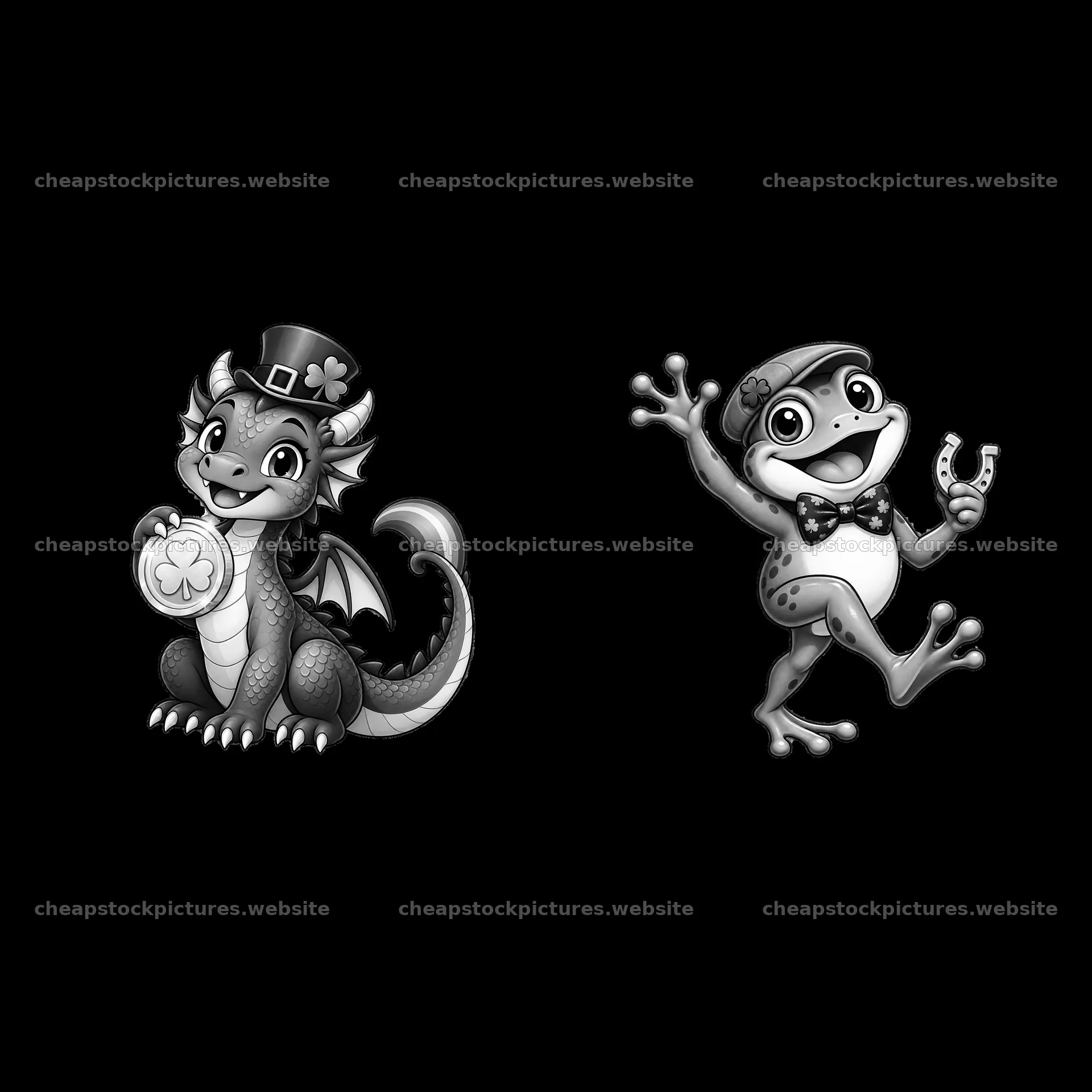 Cartoon dragon and frog celebrating St. Patrick's Day – stock pictures 7746x7746