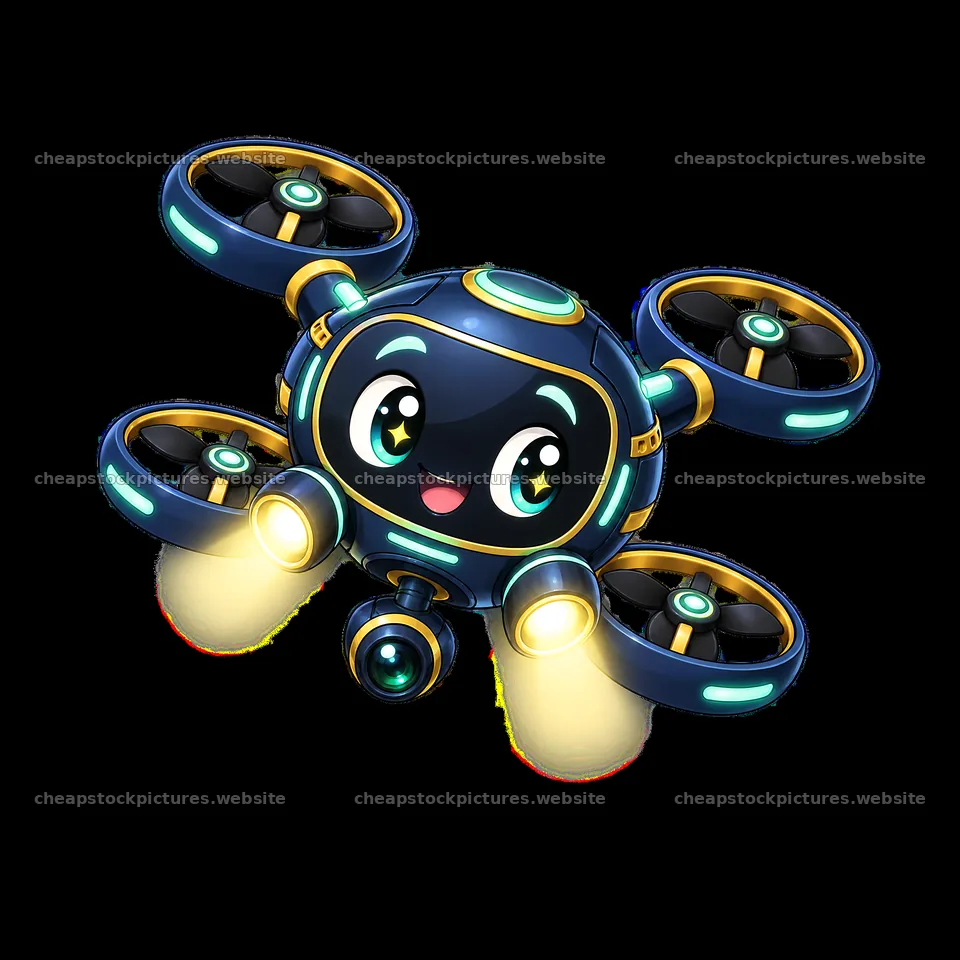 Cartoon drone with a smiling face and bright lights – stock pictures 7746x7746
