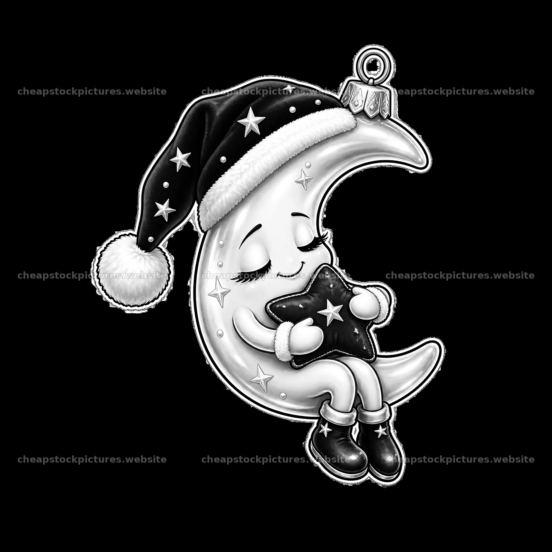Moon and star character ornament with a Christmas hat – stock pictures 7746x7746
