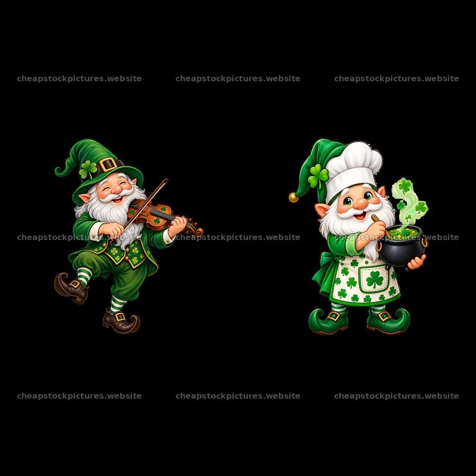 St. Patrick's Day gnome playing violin and holding pot of gold – stock pictures 7746x7746
