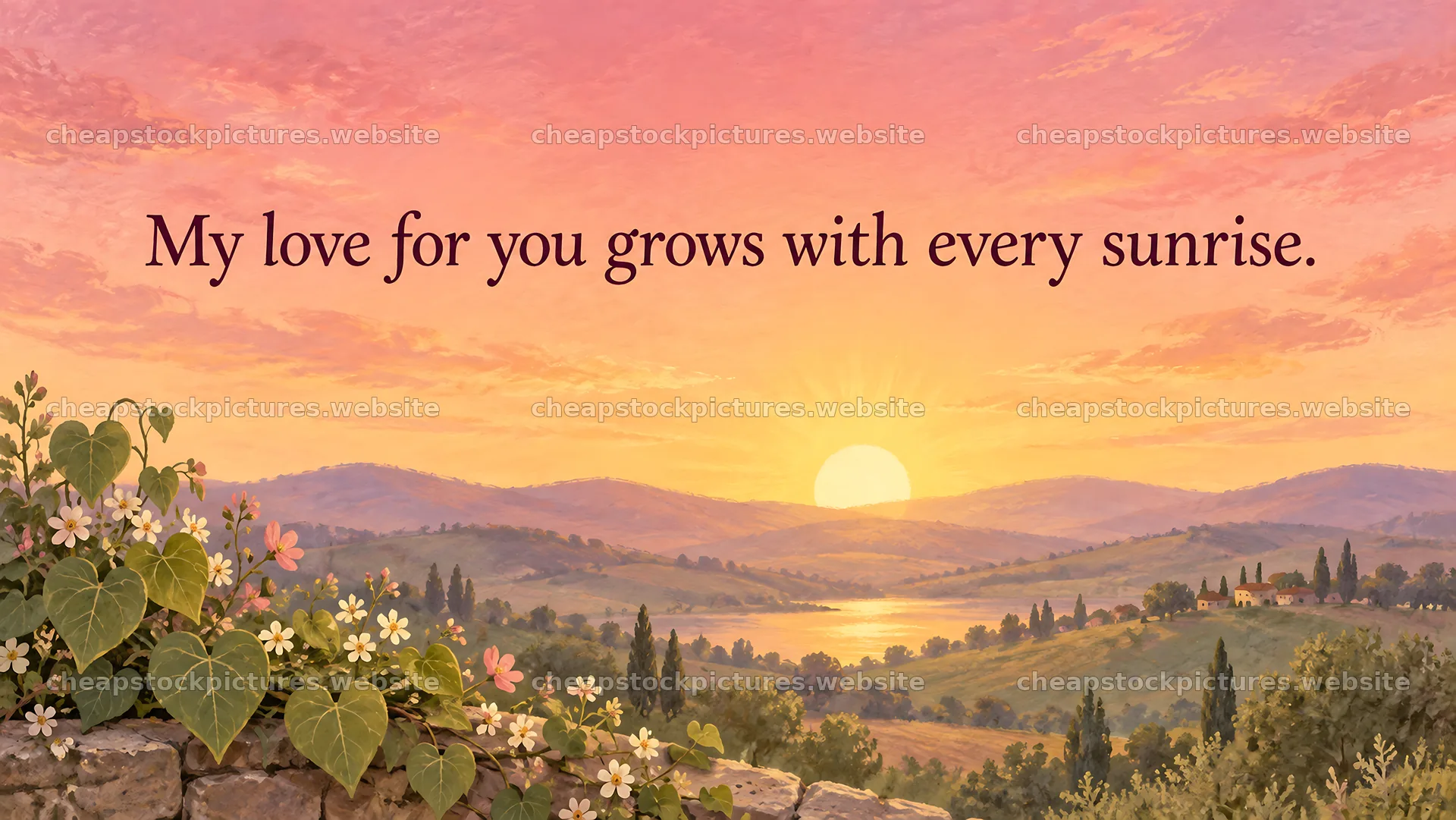 Romantic Sunrise Love Greeting Illustration – stock pictures 10324x5812