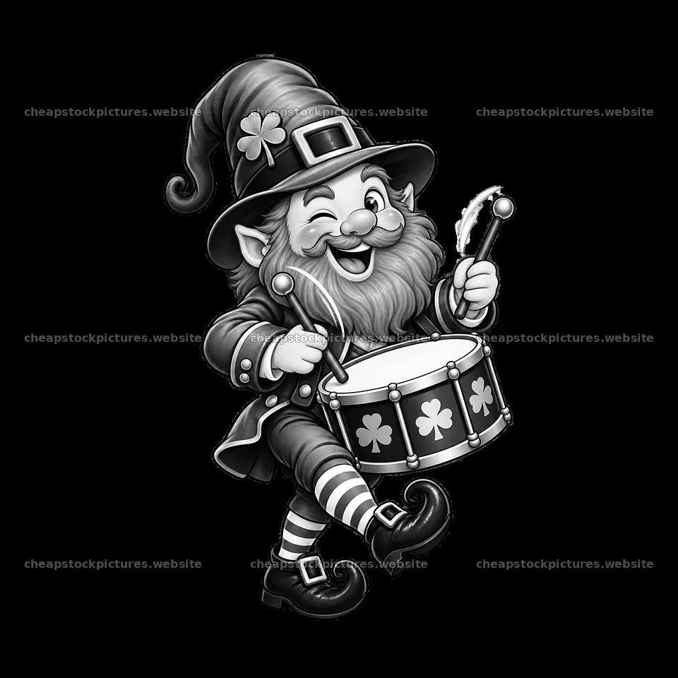St. Patrick's Day gnome playing drum and smiling – stock pictures 7746x7746