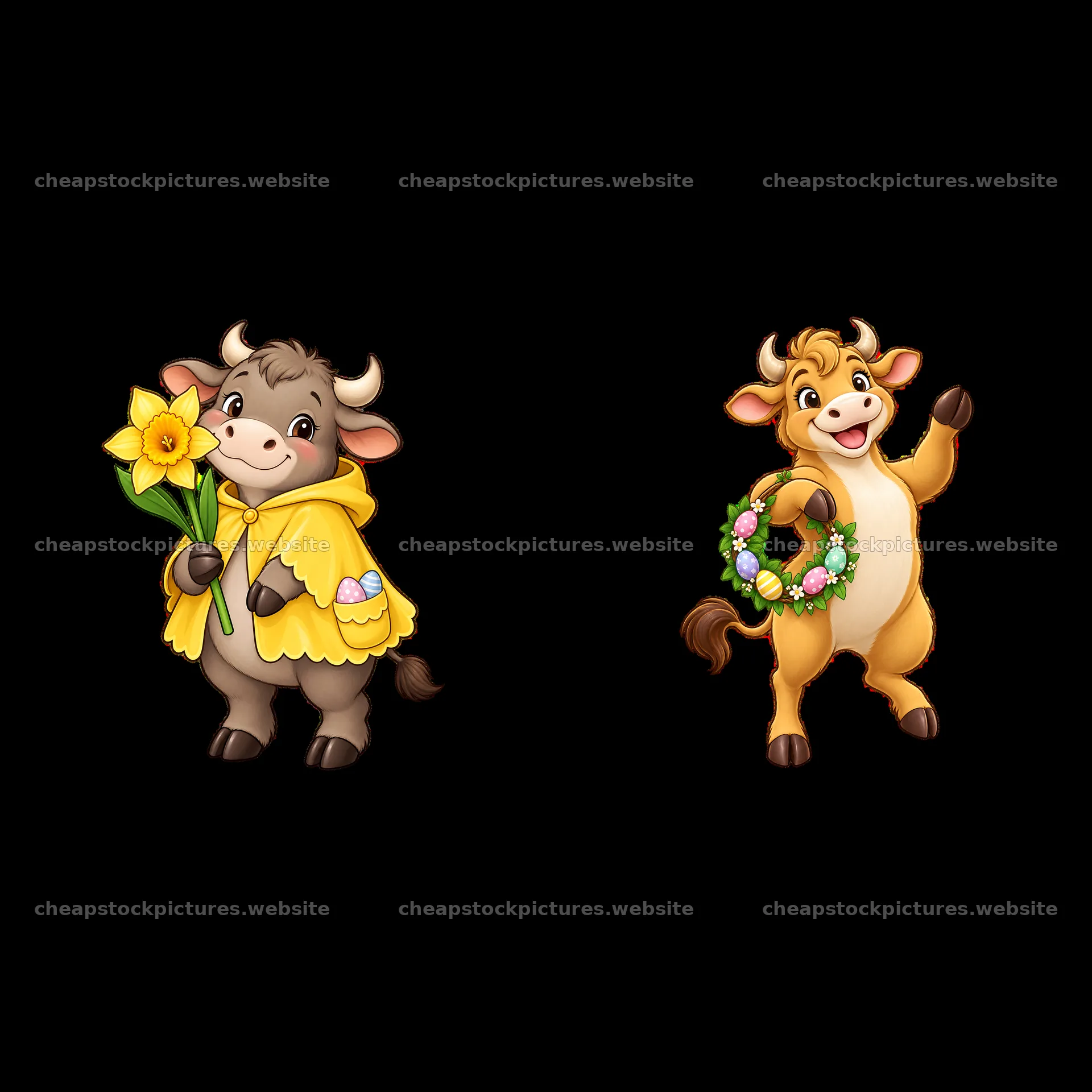 Easter ox cartoon stickers with flowers and wreath – stock pictures 7746x7746
