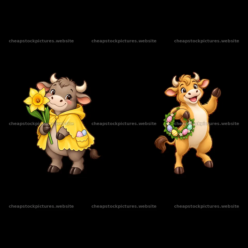 Easter ox cartoon stickers with flowers and wreath – stock pictures 7746x7746