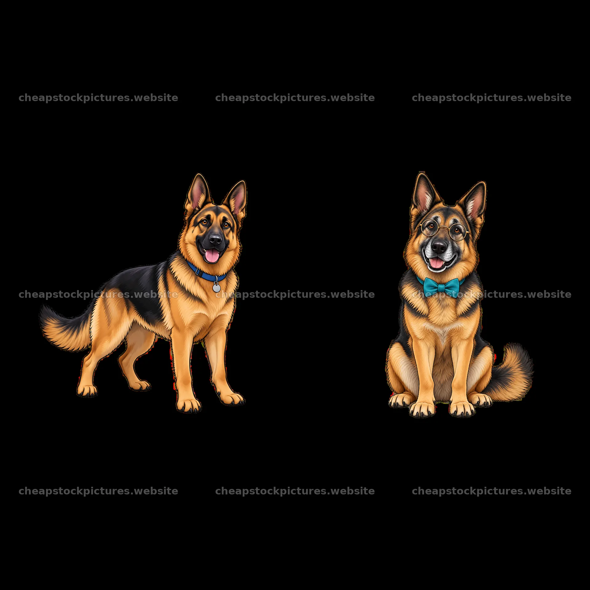 German Shepherd dog stickers with bow tie and standing pose – stock pictures 7746x7746