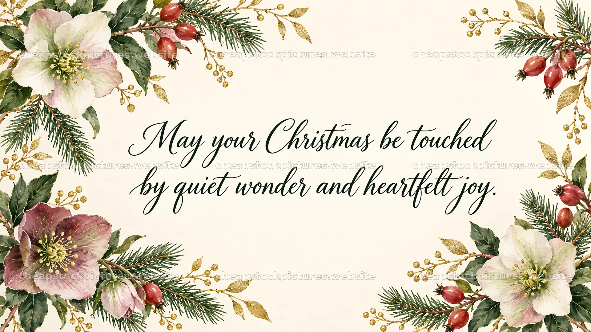Christmas Greeting with Evergreen and Hellebores – stock pictures 10324x5812