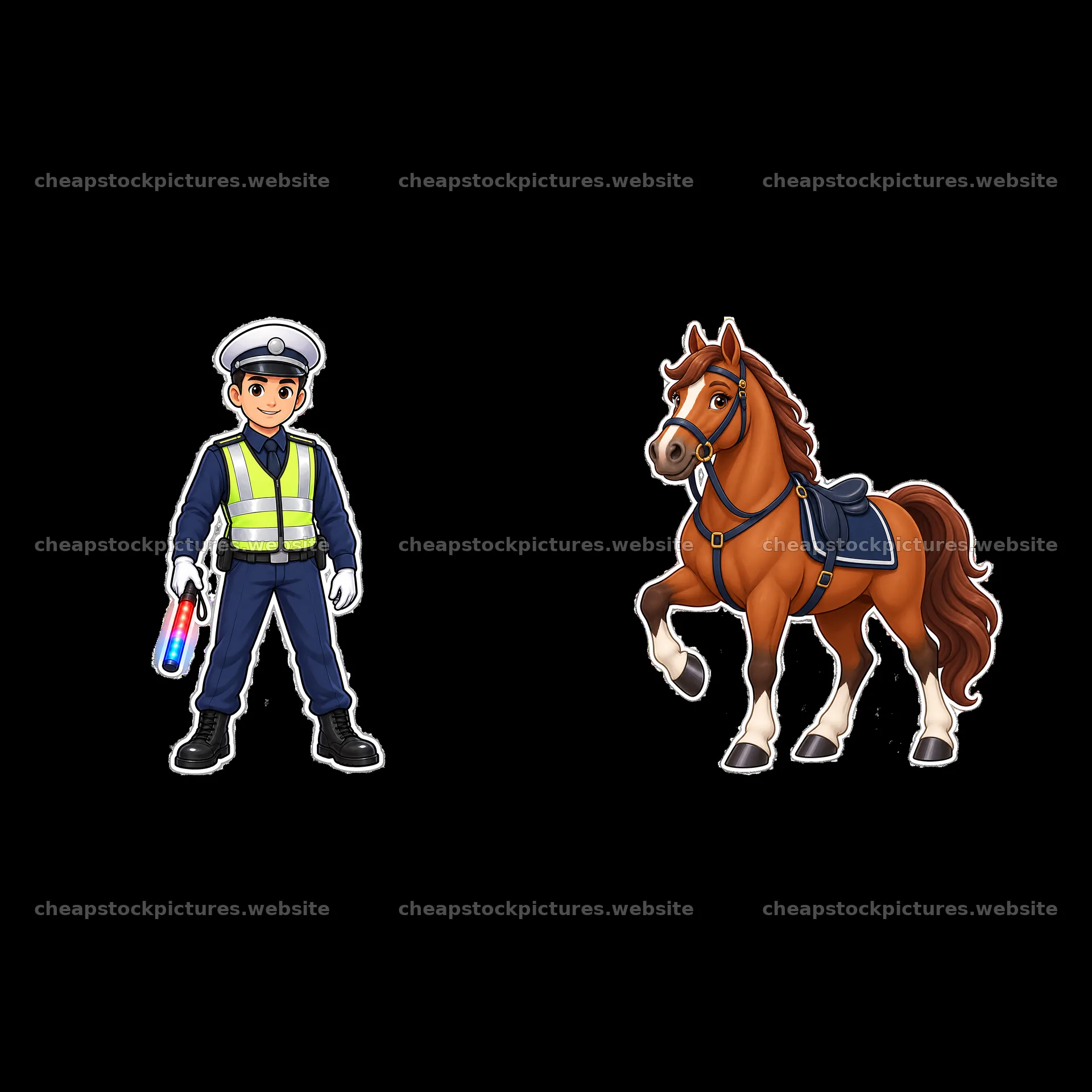 Police officer with horse cartoon sticker illustration – stock pictures 7746x7746
