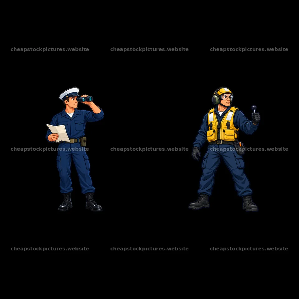 Naval officers on aircraft carrier performing aircraft operations – stock pictures 7746x7746