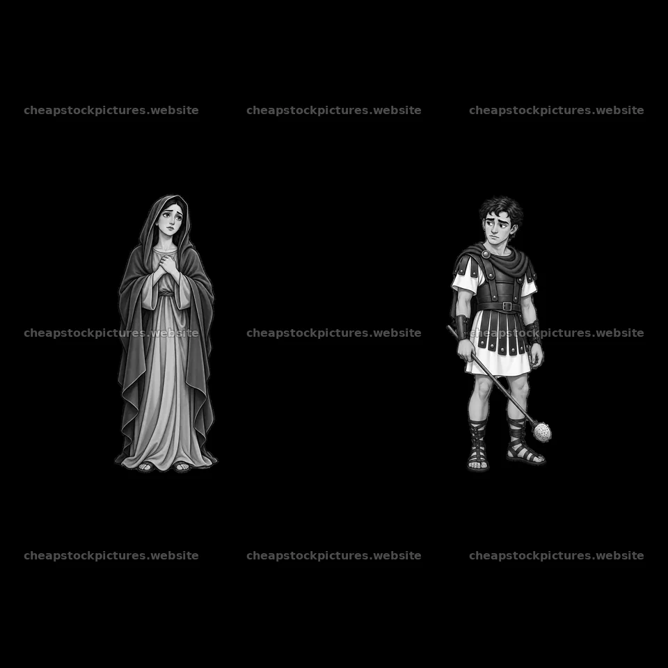 Jesus on the cross with Mary and a Roman soldier illustration – stock pictures 7746x7746