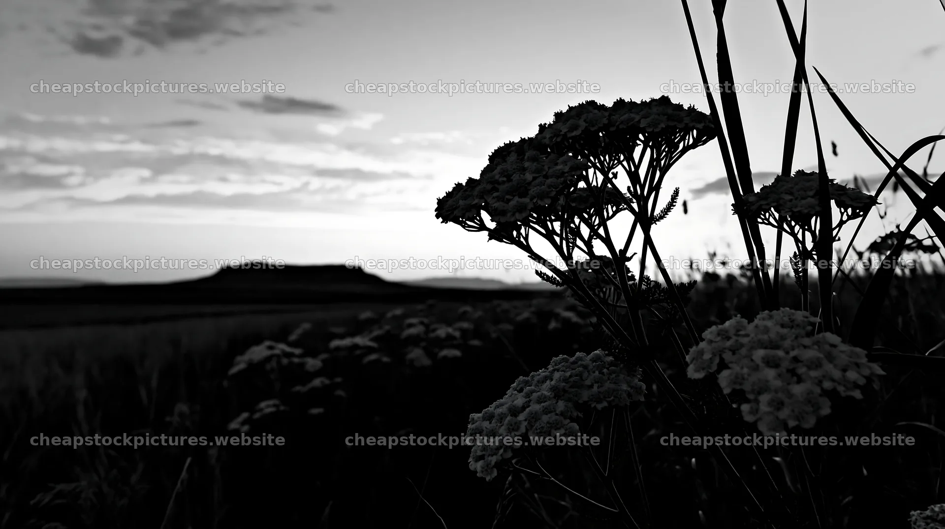 Yarrow meadow bloom with sunset sky in the background – stock pictures 10608x5938