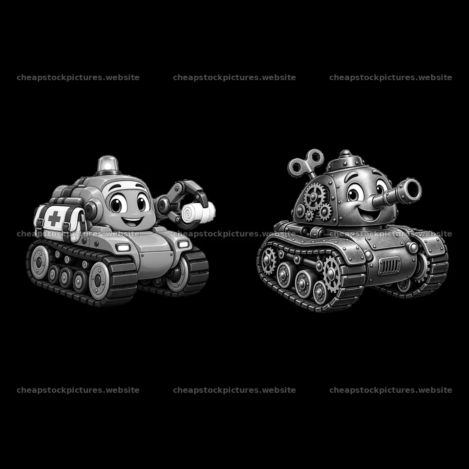 Cartoon tanks with smiling faces and distinct features – stock pictures 7746x7746