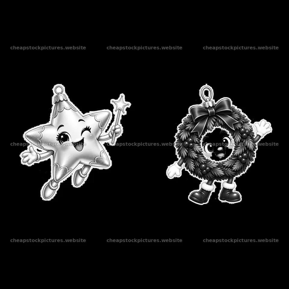 Cartoon star and wreath characters with accessories for Christmas – stock pictures 7746x7746