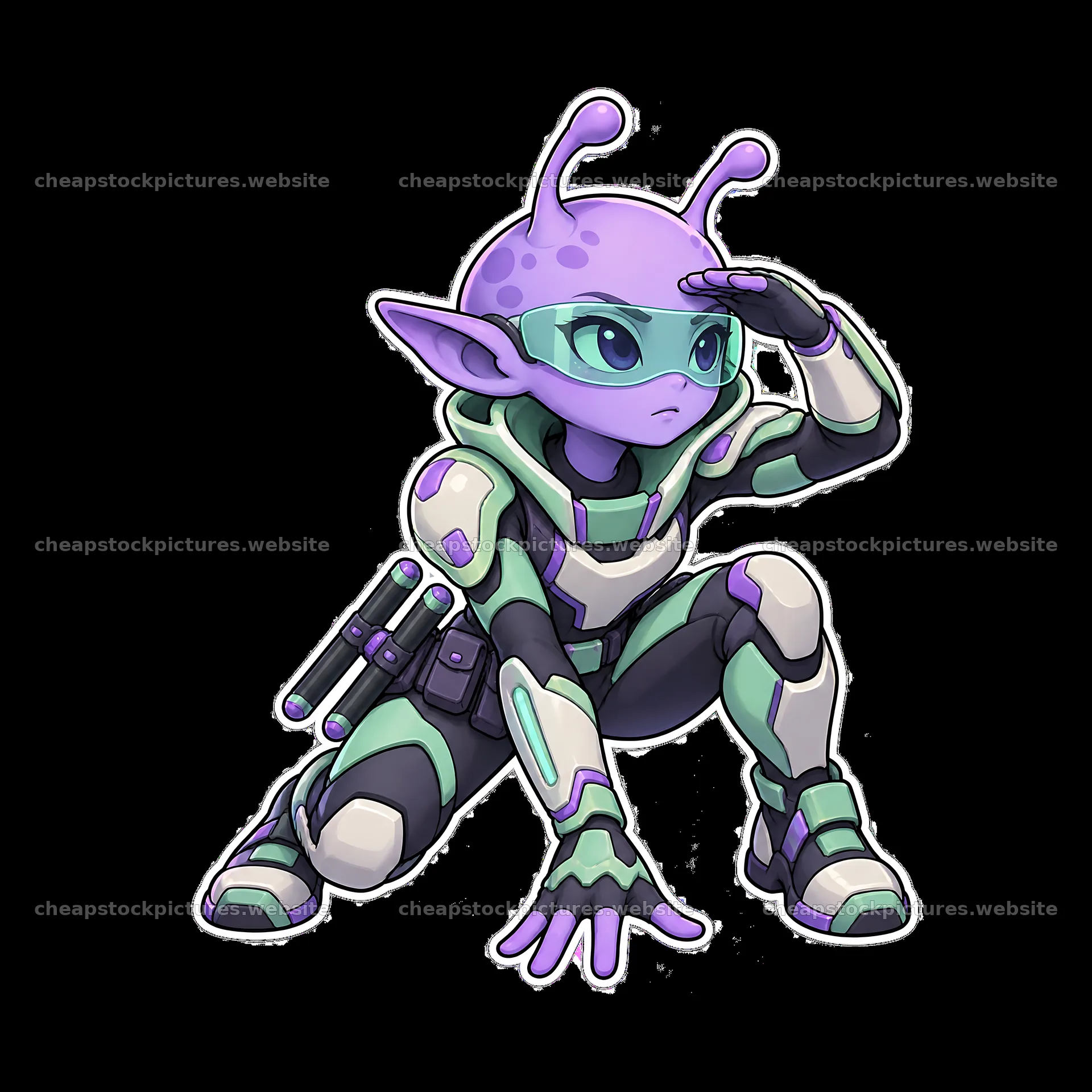 Kawaii futuristic super-soldier character in action pose – stock pictures 7746x7746