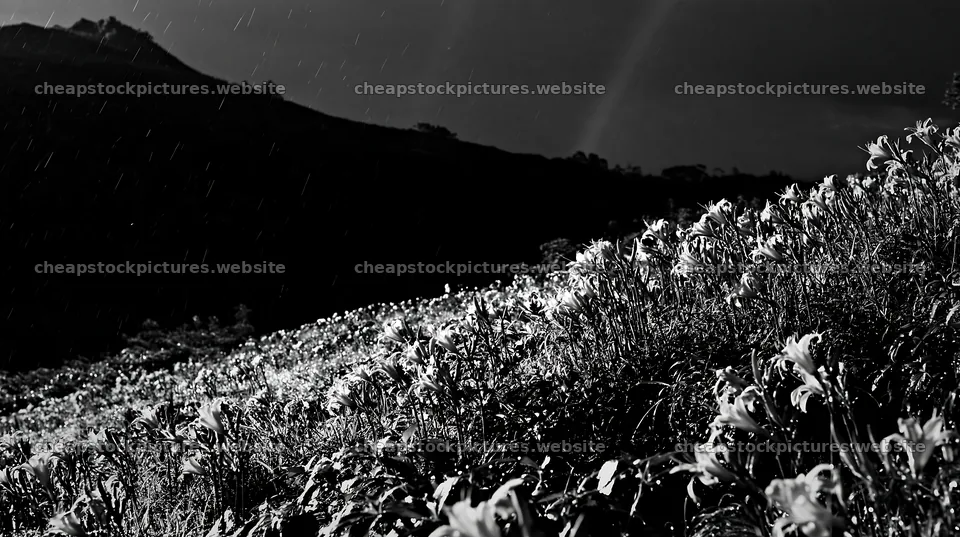 Kirigamine highland daylily meadow under cloudy skies – stock pictures 10608x5938