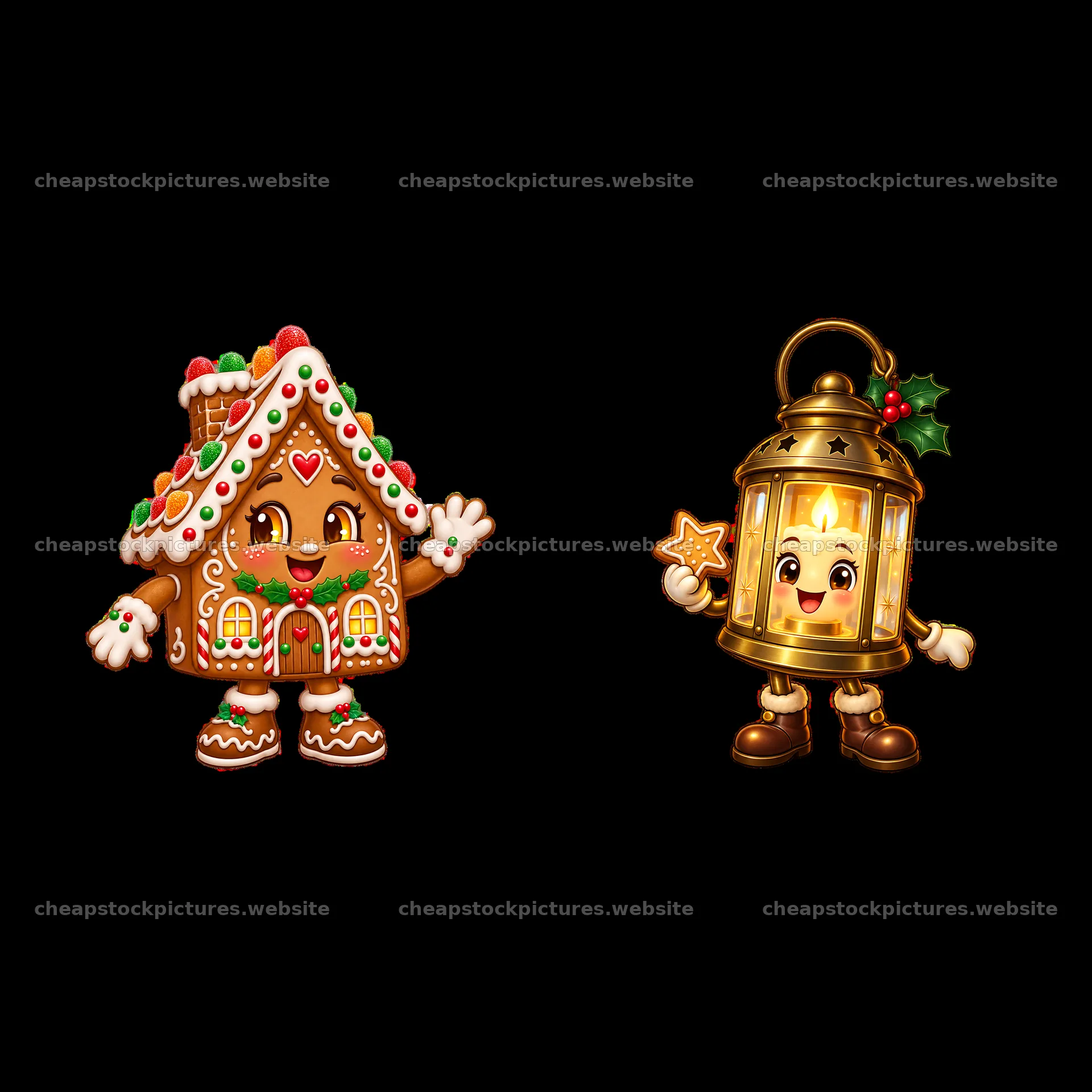 Gingerbread house and lantern character for Christmas celebration – stock pictures 7746x7746