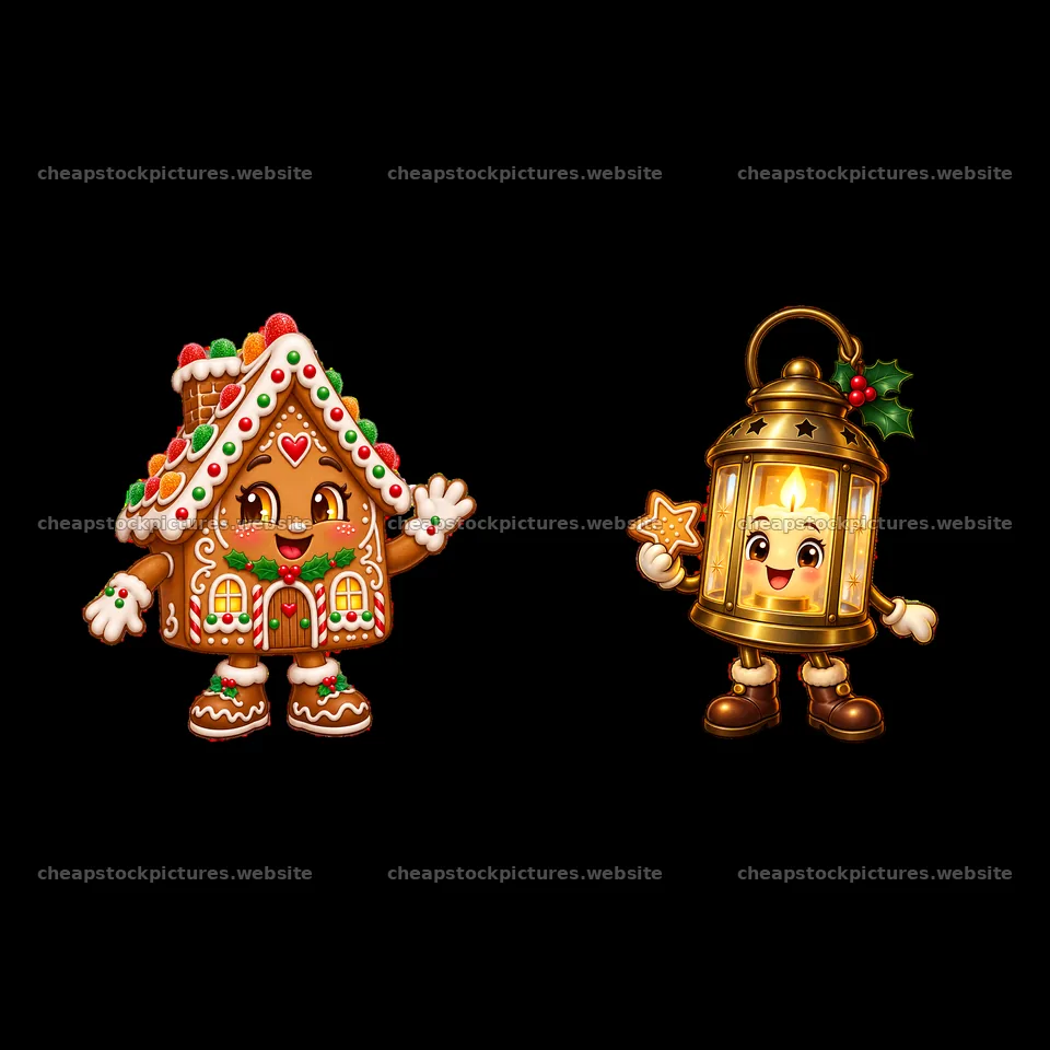Gingerbread house and lantern character for Christmas celebration – stock pictures 7746x7746